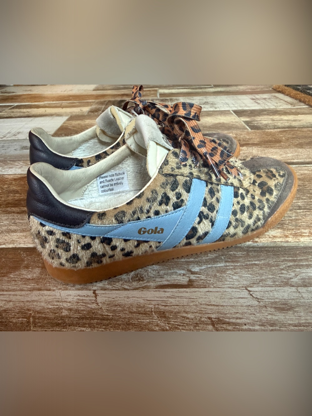Gola Leopard Print Sneakers with Light Blue Stripes - Picture 3 of 5